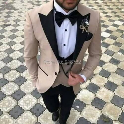 Suit Men Vestidos 2019 Beige 3 Piece Men Suits With Pants Formal Slim Fit Terno Masculino Groom Suit Wedding Suits For Men