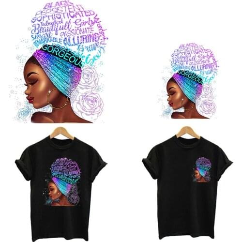 New Black Girl Patches For Clothing T-shirt Heat Transfer Vinyl Stickers On Clothes Applique Washbale A-Level Patch