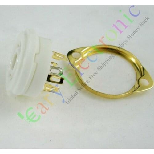 Wholesale and retail 20pc Gilded 9pin Ceramic vacuum tube socket mount gold valve base for 12AX7 12AU7 free shipping