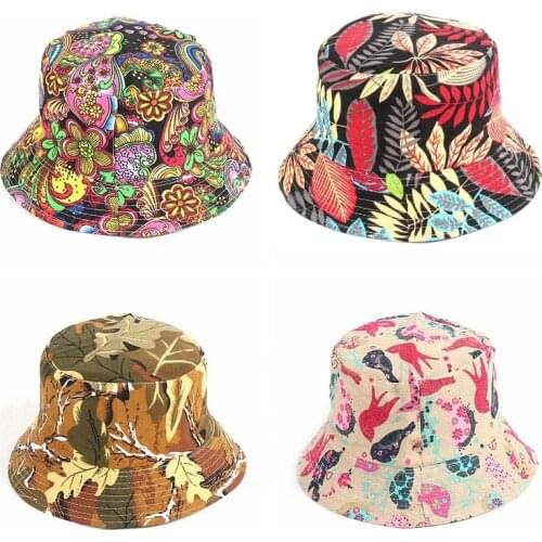 Summer Panama Bucket Hat Hip Hop Bucket Cap Fashion Reversible Bob chapeau Femme Floral Fisherman Hats For Women