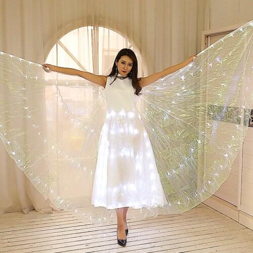 Glow light up butterfly dance wings LED luminous cloak adult shawls wedding performance dance costume only dress for woman