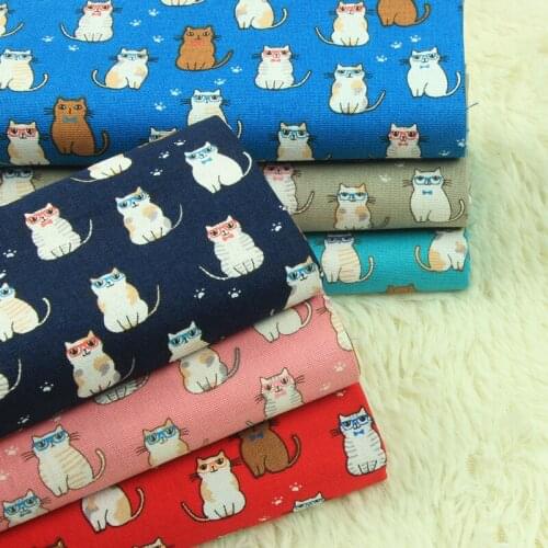 Half Yard Import Cotton Linen Retro Fabric With Cartoon Cat Print Handmade DIY Patchwork Bag Mouth Gold Package Cloth A747