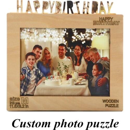 Rectangular Personalized Customized Wooden Puzzle DIY Wood Crafts Happy Birthday Gifts Family Collect Kids Toys Home Decoration