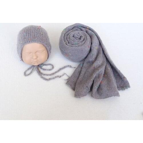 Grey Hand Knit Newborn colourful Dots Wrap Vintage Baby Bonnet Wrap For Photo Shoot Infant Cap Baby Fabric Blanket