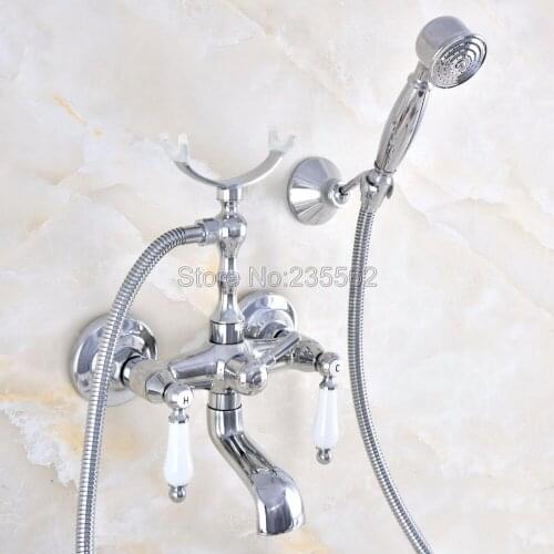 Chrome Wall Mounted Bathtub Faucet Tub Faucet Telephone Style Bathroom Bath Shower Set with Handshower lna710