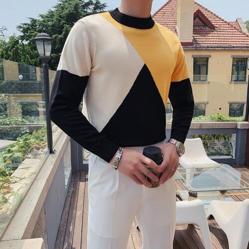 Half Turtleneck Sweaters Men Business Casual Knitted Pullovers Autumn Winter Color Matching Slim Fit Knitwear Tops Male Clothing