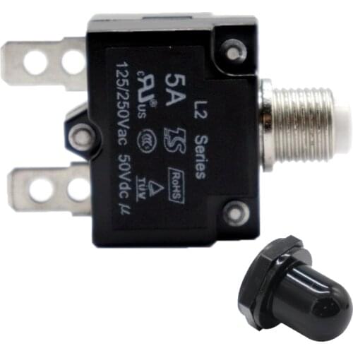 5 Amp DC Thermal Circuit Breaker with Quick Connect Terminal & Black Waterproof Button Cover