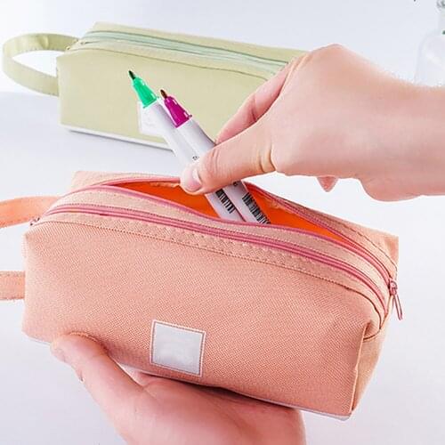 Canvas Pencil Case Double Layer Design Large Capacity Stationery Storage Bag Organizer For Student Learning Items