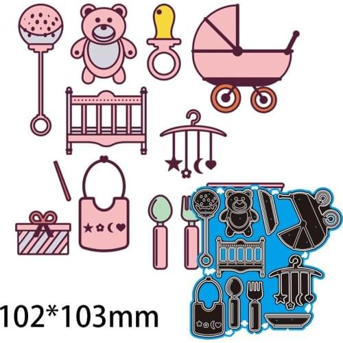 Cutting Dies Cute Bear hanger Lock Knife Fork Bowl Stencil Craft for Scrapbook Stamps Dies Embossing Paper Gift Card 102*103mm