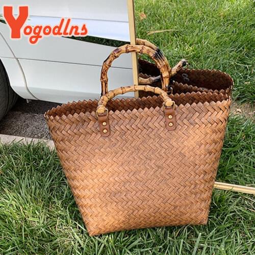 Yogodlns Summer Straw Bag Women Large Capacity Beach Bag Weave Handmade Handle Bag Fashion Kintted Tote Bag Vacation Big Handbag