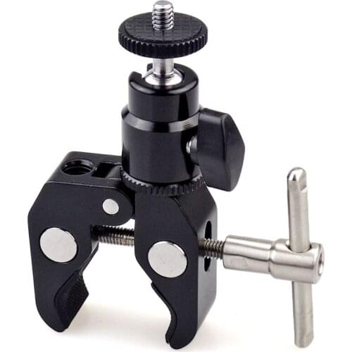 Clamp Mount with Ball Head Hot Shoe Adapter and Super Crab Clamp for DSLR Rig LCD Monitor Studio Magic Arm Accessories - 105