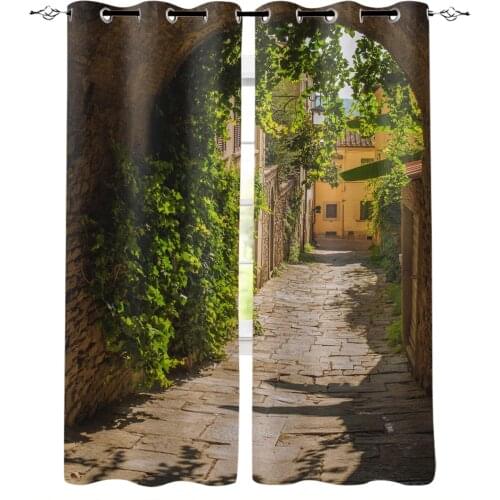 Green Leaf Building House Curtains for Living Room Bedroom Kitchen Window Treatment Curtain Home Decoration