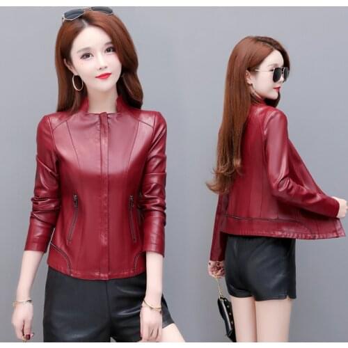 New Large Size 3XL 4XL Womens Leather Jacket 2021 Spring And Autumn PU Coat Female Short Slim Ladies Jackets Outerwear