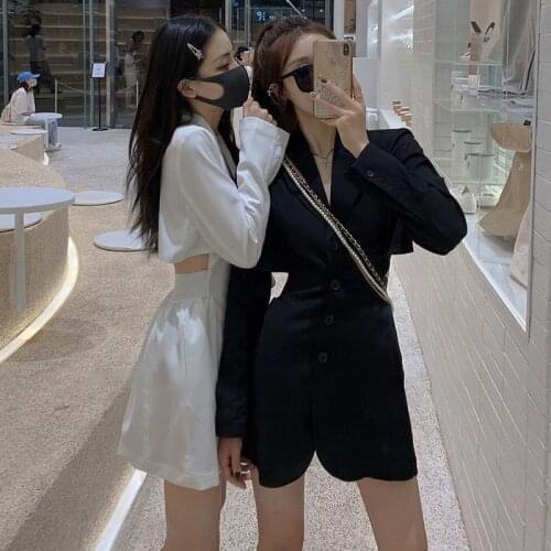 Woman Dress Summer Suit Skirt Coat Womens Autumn New Back Backless Long Sleeves Medium-Long Black Suit Dress Vestido De Mujer