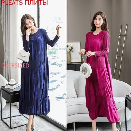 MIYKE Pleated Dress Female Spring New Style Europe and America Loose Slimming Large Size Heavy Industry Embroidery Long Dress