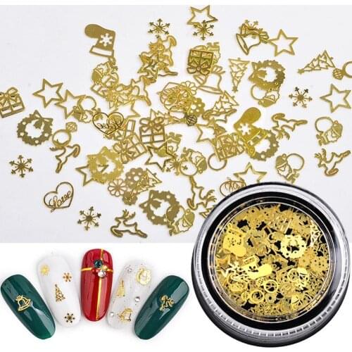 2 Boxes Metal Hollow Out Christmas Leaf Gear Slices Nail Art Sequins Decals