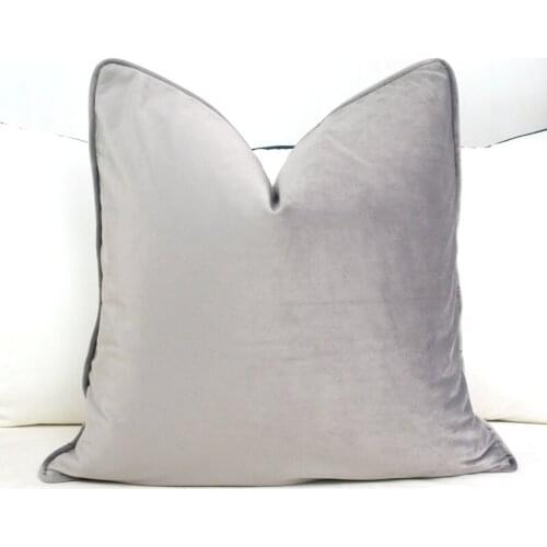 Piping Design Medium Gray Velvet Cushion Cover Pillow Case Soft Pillow Cover No Balling-up Without Stuffing