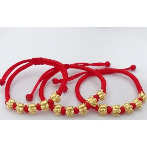 XF800 Real 24K 999 Gold Charm Bracelets Lucky Red String Mini Calf For Women Fine Jewelry B540