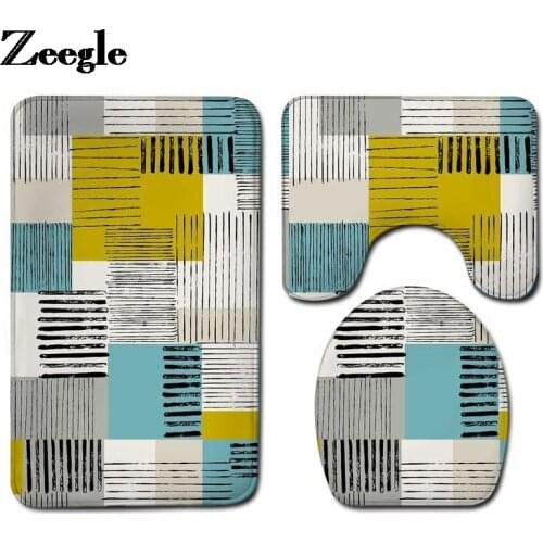 Shower Room Decor Toilet Mat Flannel Bathroom Carpet Rug Printing Bath Mat Anti-slip Toilet Seat Cover Mat and Floor Carpet Set