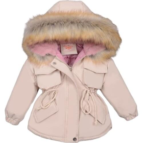 2021 Girls' Jacket Childrens Clothing Pure Cotton Baby Winter Clothes Kids Hooded Winter Jacket Zipper Velvet Warm Pink Coat