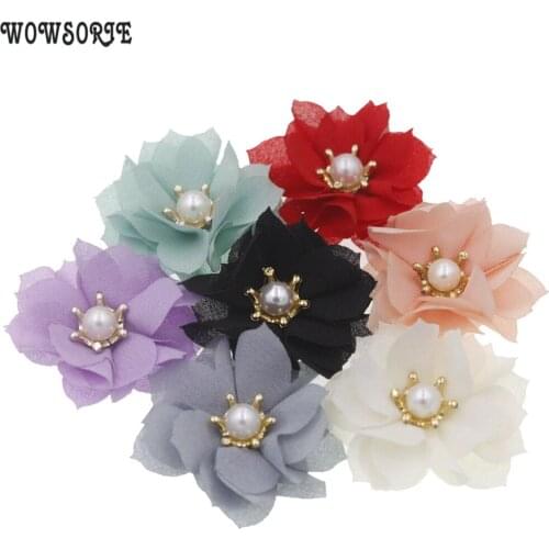 5cm baby Chic Flower Crown Pearl DIY Decoration Flower Accessory without headband No Hairclips girls Hair Accessories 12pcs/lot