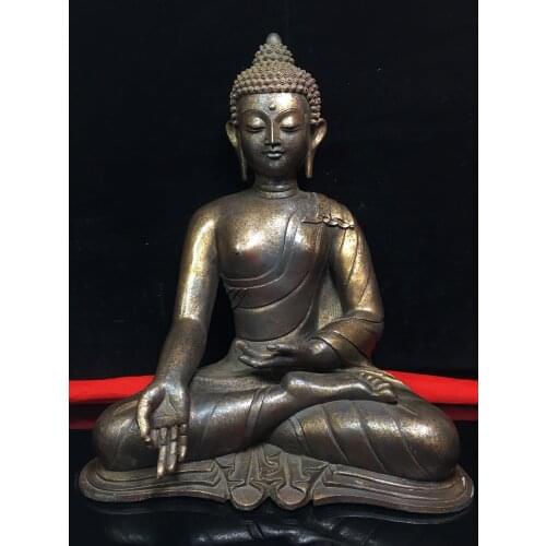 Home Decor 20"Tibet temple Old Bronze Cinnabar Lacquer Statue of Sakyamuni Buddha Amitabha Sitting Buddha Enshrine the Buddha