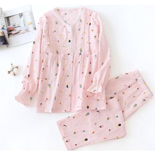 Print Lactation Clothing Set Pregnant Women Pure Cotton Breastfeeding Pajamas Postpartum Garment Nursing Clothes Top + Pants