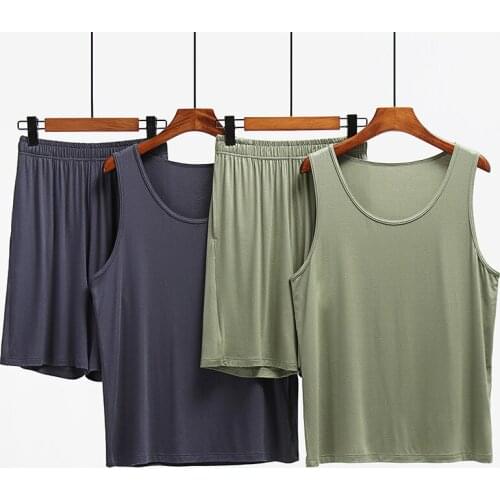 Summer New Vest Shorts 2PCS Pajama Sets Mens Loose Homewear L-3XL Modal Casual Sleepwear Lounge Pyjamas Comfort Nightwear