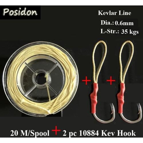 Posidon 20M/Spool 0.6MM35Kgs Assist Fish Hooks Kevlar Fishing Line Assistant Hooks Kevlar Line Braided Kevlar Line High Stronger