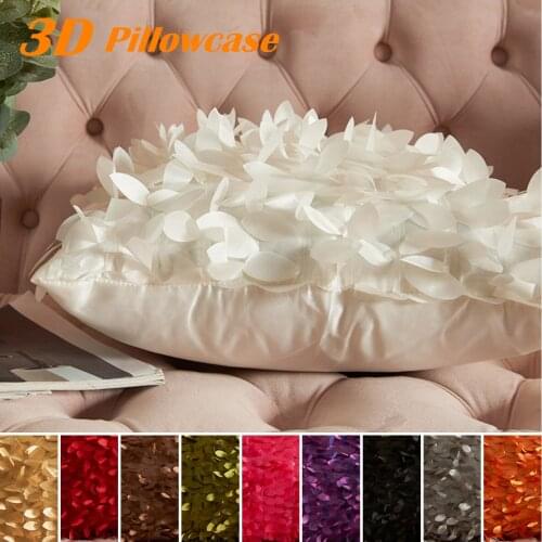 Polyester Silk 3D Plant Leaves Embroidery Pillowcase 11 Colors Modern Decorative Sofa Pillow Cover New Year Christmas Home Decor