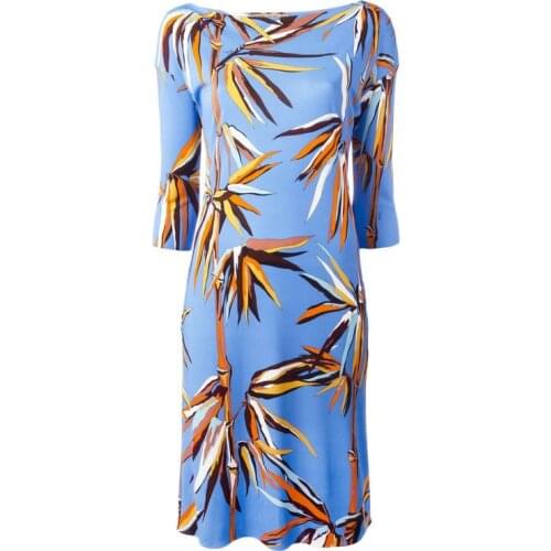 New womens beautiful bamboo printing short sleeve elastic knitting slim fashion dress