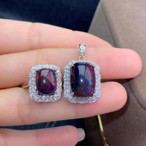 New Coming Natural and Real black Opal Jewelry set Natural And Real 925 sterling 1pc black Opal ring,1pc black Opal Pendant