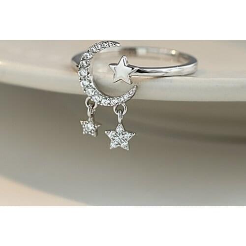 2021 New Korean Zircon Star Moon Tasscel Rings For Woman Cute Cat Dolphin Ring Fashion Opening Design Jewelry Girl Party Gift