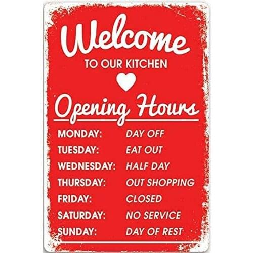 Nobrand New Metal tin Sign red Welcome to Our Kitchen Home Kitchen bar Club Wall Decoration Signs 12x8inch