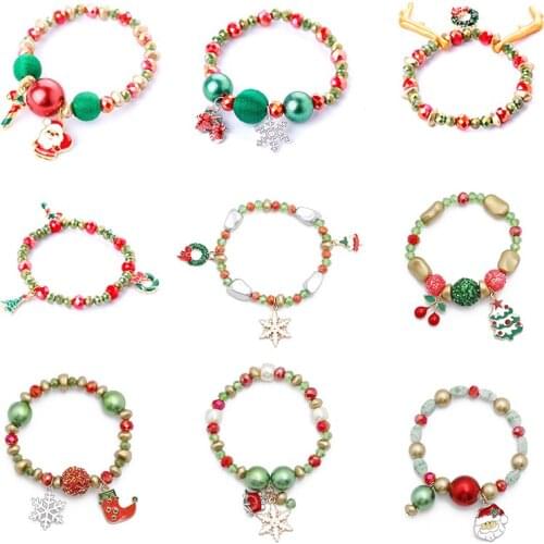 2021 Christmas Jewelry Charm Bracelets with Santa Claus Christmas Tree Beads Bracelets For Women Kids New Year Christmas Gifts