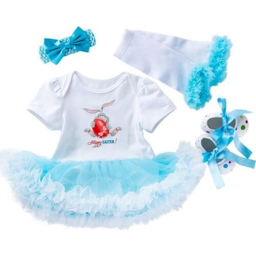 Baby Girls 4pcs Sets Blue Pink Yellow Ruffle TUTU Dress Baby Clothing Easter Outfit Girls First Second Rabbit Egg Easter Dress