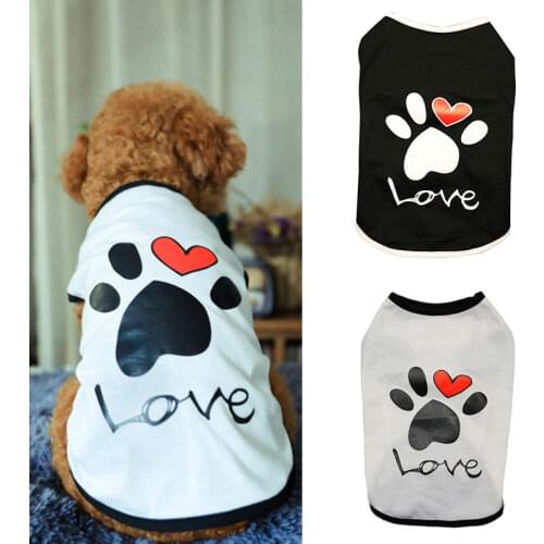 Dog Cat Dogs Clothes Summer Cotton Vest T Shirt With Paw Printed Cute Heart Love Design Coat Pet Puppy Summer Apparel Clothes