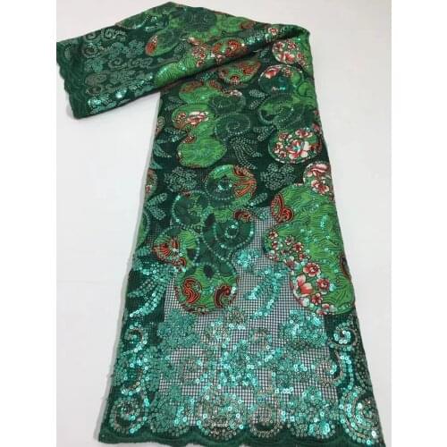 Wholesale High Quality African French Tulle Sequins Wax Fabrics Nigeria Ankara Printed Wax Materials 5Yards/Pcs Sewing For Dress