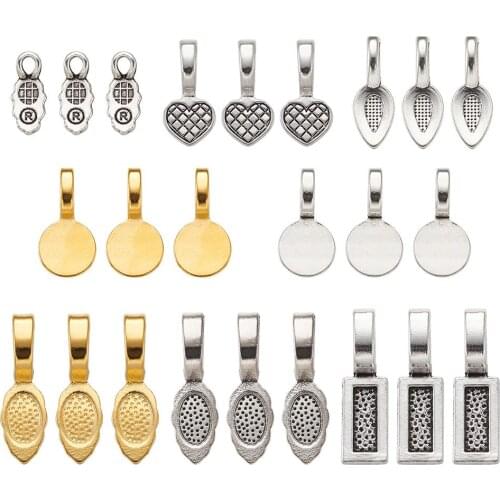 200pcs/Set Tibetan Alloy Leaf Glue-on Flat Pad Bails for Jewelry Findings DIY Necklace Golden/Antique Silver Color8.2x8.2x2.7cm