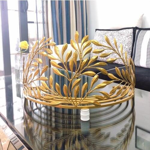 Ins Nordic style simple iron double gold leaves double track rack crown mosquito net bed curtain iron frame