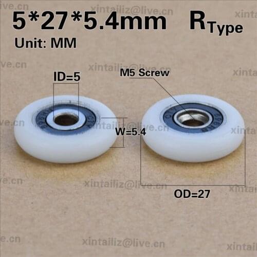 [R0527-5.4]Free Shipping 10PCS low noise bathroom roller wheel outer diameter 27mm wheel POM bearing M5 Screws pulley