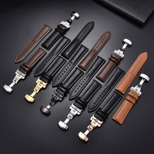 Soft Leather Watchbands with Wooden Box Automatic Clasp Watch Bracelets 18mm 20mm 22mm 24mm Straps Watches Band Accessories