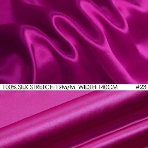 SILK STRETCH SATIN 140cm width 19momme/Pure Silk Fabric Satin+Spandex Fashion Fabric Dress Silk Wedding Fabric Hot Pink NO23
