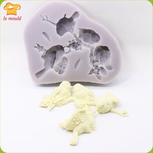 3D Bird Language Floral Silicone Molds Perching Bird Branch Silicone Mould Fondant Icing Cake Cupcake Topper Baking