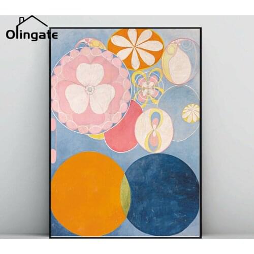 Modern Abstract Flower Poster Blue Yellower Circle Wall Pictures Cartoon Wall Print One Piece Canvas Art Home Decor for Bedroom