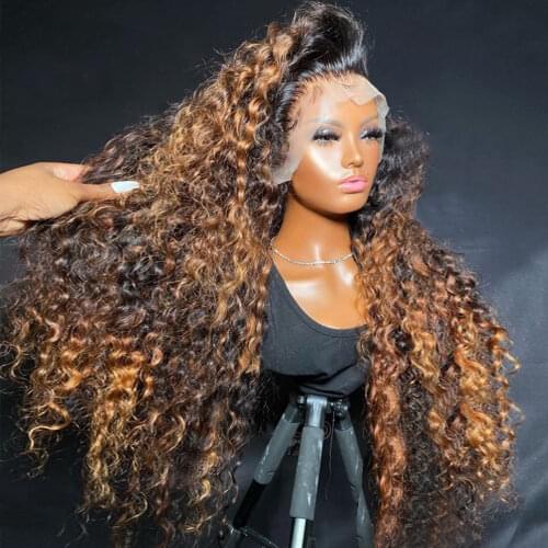 Highlight Ombre 13x4 Lace Front Wig Water Wave Curly Human Hair Wigs #4/27 Colored Deep Wave Wigs Black Women Remy Pre Plucked