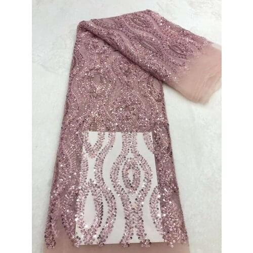 High Quality French Mesh Lace Fabric Swiss Tulle Sequins Beads Tube Nigerian Style Sewing DIY Evening Party Dress Skirt 5 Yards