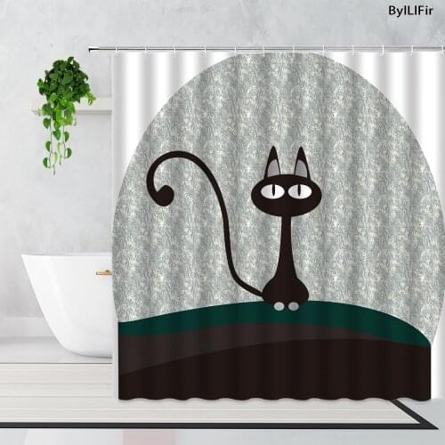 Funny Cat And Dog Print Shower Curtains Cute Animal Children Bathroom Waterproof Bathtub Curtain With Hooks Polyester Home Decor
