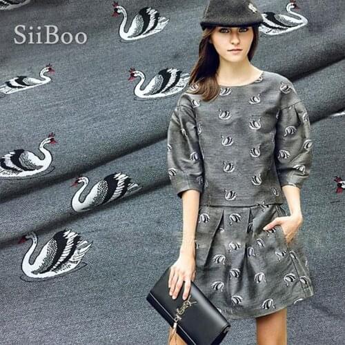 American style grey with white swan jacquard brocade fabric for spring autumn coat dress jacquard tissue for sewing tela SP2270