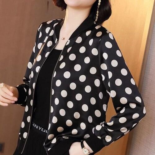 Women Basic Spring Autumn Long Sleeve Dots Jacket New Korean Female New Korean Casual Baseball Chothes Plus Size 3XL Coat